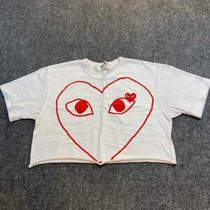 Play Comme Des Garcons White Cropped Tee Shirt Red Outline Heart Womens Medium